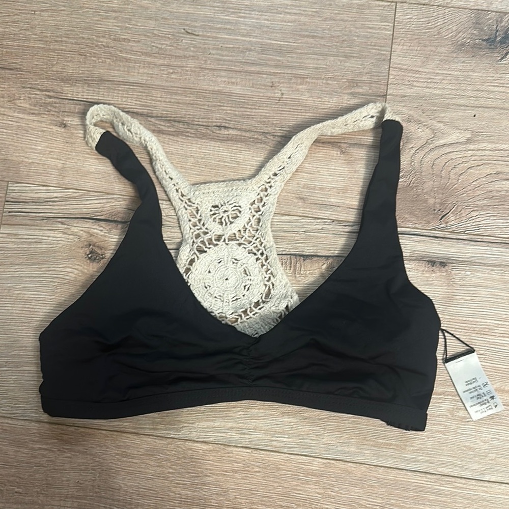 L Space Black “Wild Child” Crochet Racerback Bikini TOP ONLY XS